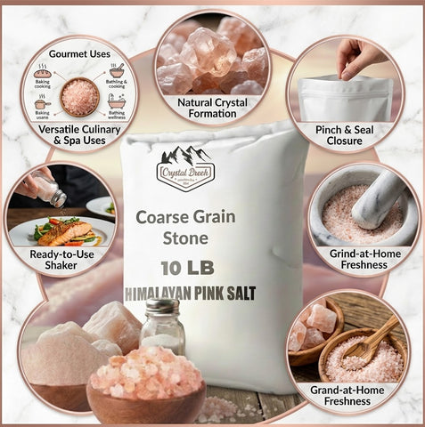 Coarse Grain Stone - 10 Lbs Crystal Blush 10 LB Himalayan Pink Salt – Coarse Grain Stone Gourmet Culinary Salt Pouch for Cooking & Baking | 100% Pure All-Natural Bulk Coarse Crystal Grinding Salt for Kitchen Use