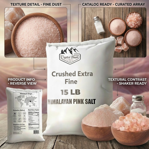 Crystal Blush 15 LB Himalayan Pink Salt Bulk Bag – Premium Crushed Extra Fine Multi-Pack with Raw Spa Chunks,