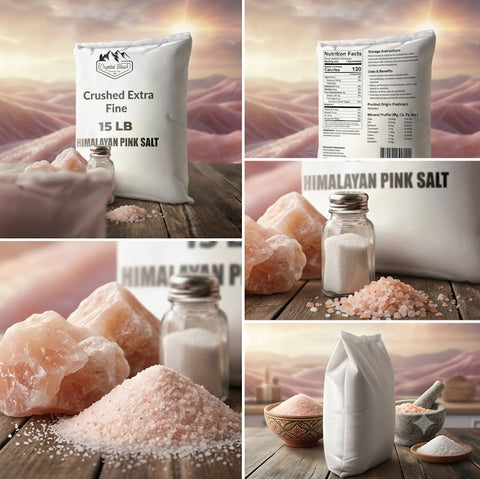 Crystal Blush 15 LB Himalayan Pink Salt Bulk Bag – Premium Crushed Extra Fine Multi-Pack with Raw Spa Chunks,