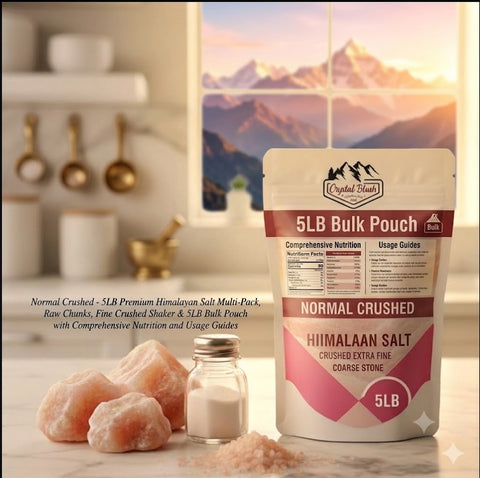 Normal Crushed - 5LB Premium Himalayan Salt Multi-Pack, Raw Chunks, Fine Crushed Shaker & 5LB Bulk Pouch with Comprehensive Nutrition and Usage Guides