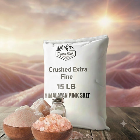 Crystal Blush 15 LB Himalayan Pink Salt Bulk Bag – Premium Crushed Extra Fine Multi-Pack with Raw Spa Chunks,