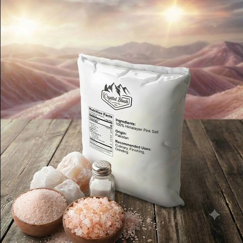 Crushed Extra Fine - 25 LB Coarse Himalayan Salt Multi-Pack with Raw Chunks, Table Shaker, 5LB Resealable Pouch, and Full Usage Guides