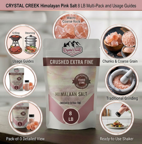 Crystal Blush Premium Himalayan Pink Salt Crushed Extra Fine – Crushed Extra Fine - 8 LB Pouch | Fine Grain Pink Salt for Cooking, Baking, Seasoning, Grilling, Marinades, Brining & Spice Blends