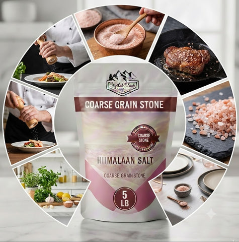 Crystal Blush Premium Coarse Grain Stone Himalayan Pink Salt – 5 LB Bag | All-Natural Pure Gourmet Grinding Crystals for Kitchen Cooking, Baking, and Food Seasoning – Bulk Coarse Salt Pouch