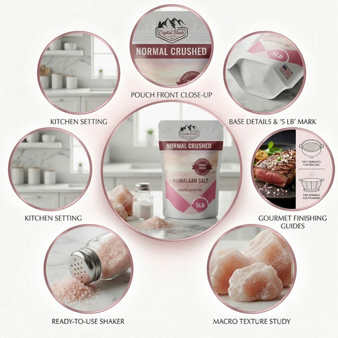 Normal Crushed - 5LB Premium Himalayan Salt Multi-Pack, Raw Chunks, Fine Crushed Shaker & 5LB Bulk Pouch with Comprehensive Nutrition and Usage Guides