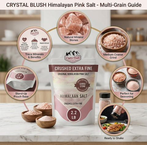 Crystal Blush Crushed Extra Fine Himalayan Pink Salt 2.2 LB – 100% Natural Fine Grain Mineral Salt for Cooking, Baking, Marinades, Seasoning, BBQ, Brining & Gourmet Recipes