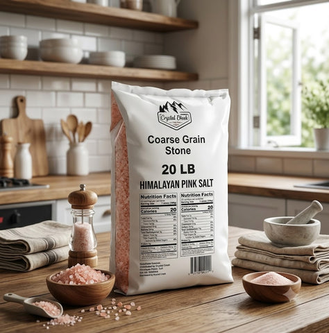 Crystal Blush 20 LB Himalayan Pink Salt Bulk Bag – Premium Crushed Extra Fine Multi-Pack with Raw Spa Chunks, Gourmet Bowls & Complete Origin Guide"