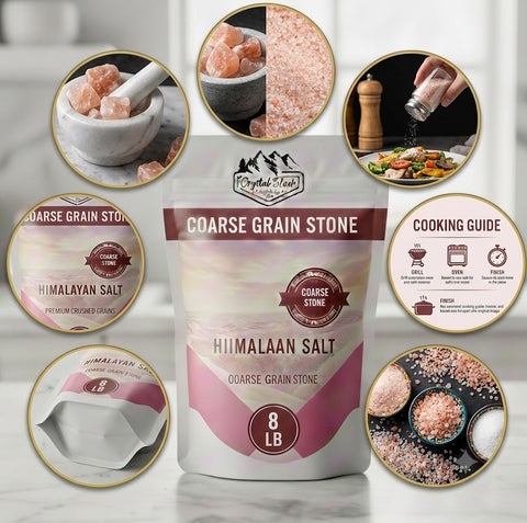 Coarse Grain Stone - 8 Lbs Crystal Blush Coarse Grain Stone Himalayan Pink Salt – 8 LB – Pure, Natural Grinding Salt for Kitchen & Gourmet Cooking – Premium Hand-Selected Large Crystals and Minerals.