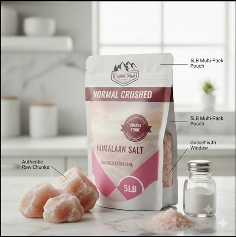 Normal Crushed - 5LB Premium Himalayan Salt Multi-Pack, Raw Chunks, Fine Crushed Shaker & 5LB Bulk Pouch with Comprehensive Nutrition and Usage Guides