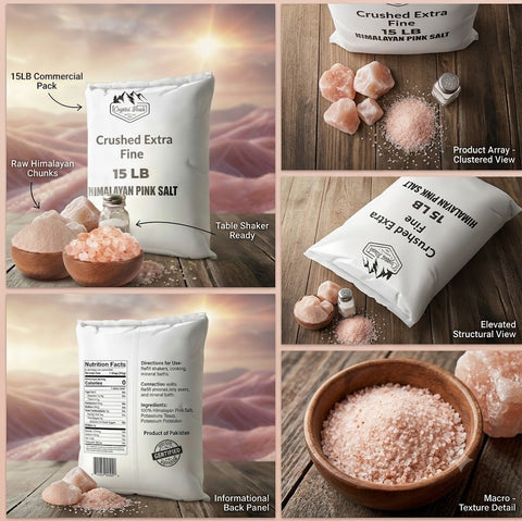 Crystal Blush 15 LB Himalayan Pink Salt Bulk Bag – Premium Crushed Extra Fine Multi-Pack with Raw Spa Chunks,