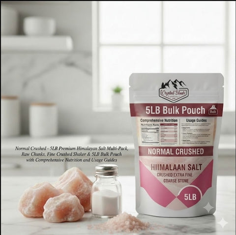 Normal Crushed - 5LB Premium Himalayan Salt Multi-Pack, Raw Chunks, Fine Crushed Shaker & 5LB Bulk Pouch with Comprehensive Nutrition and Usage Guides