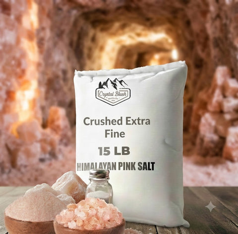 Crystal Blush 15 LB Himalayan Pink Salt Bulk Bag – Premium Crushed Extra Fine Multi-Pack with Raw Spa Chunks,